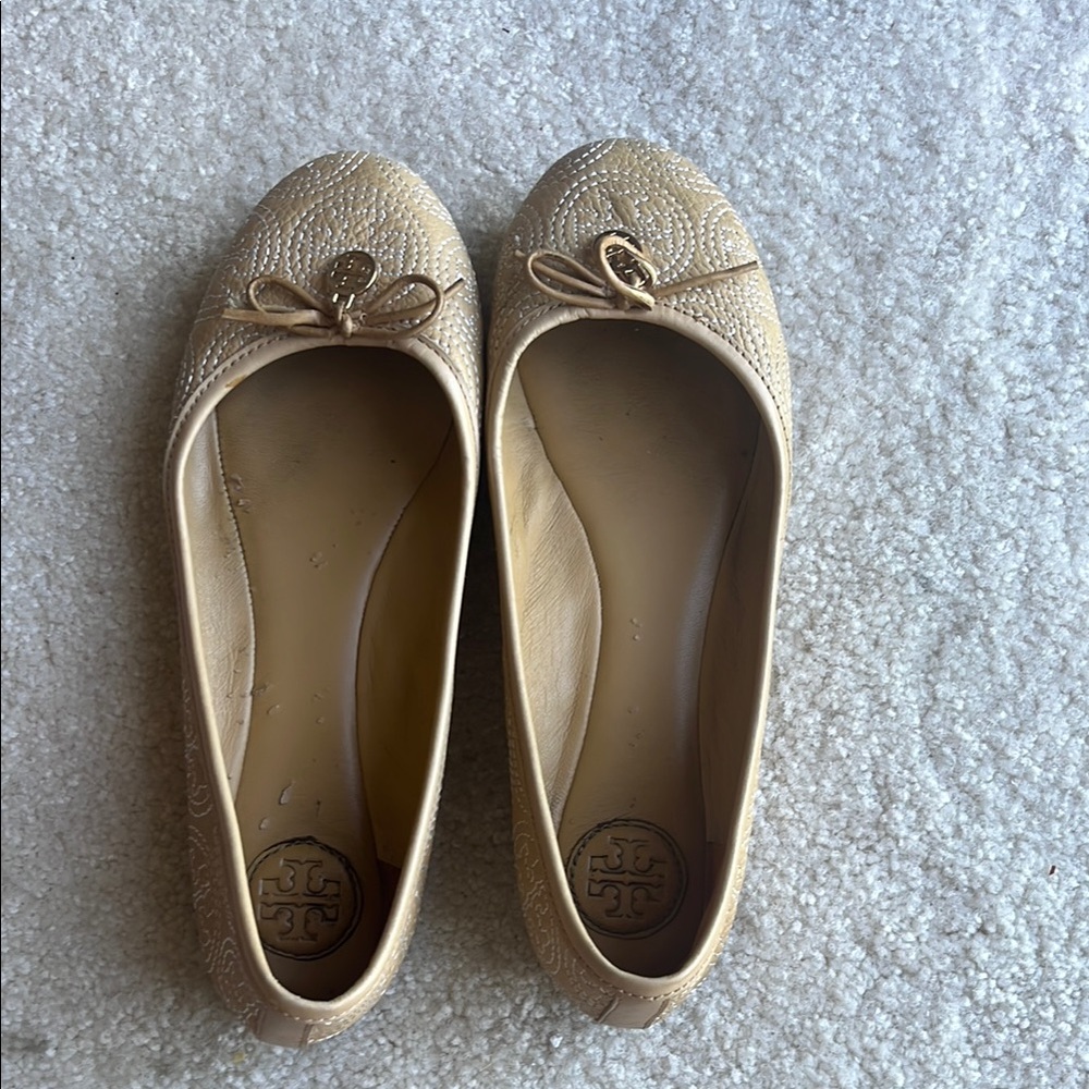 Tory Burch Gold Flats with Decorative Bow